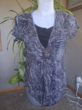 Vintage Y2K Sequin Belted Twist Short Sleeve Top Fairy Grunge Boho Party Artsy L